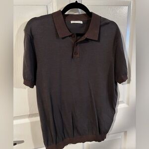 Men's Zara Brown Blue Striped Polo Shirt Size Medium